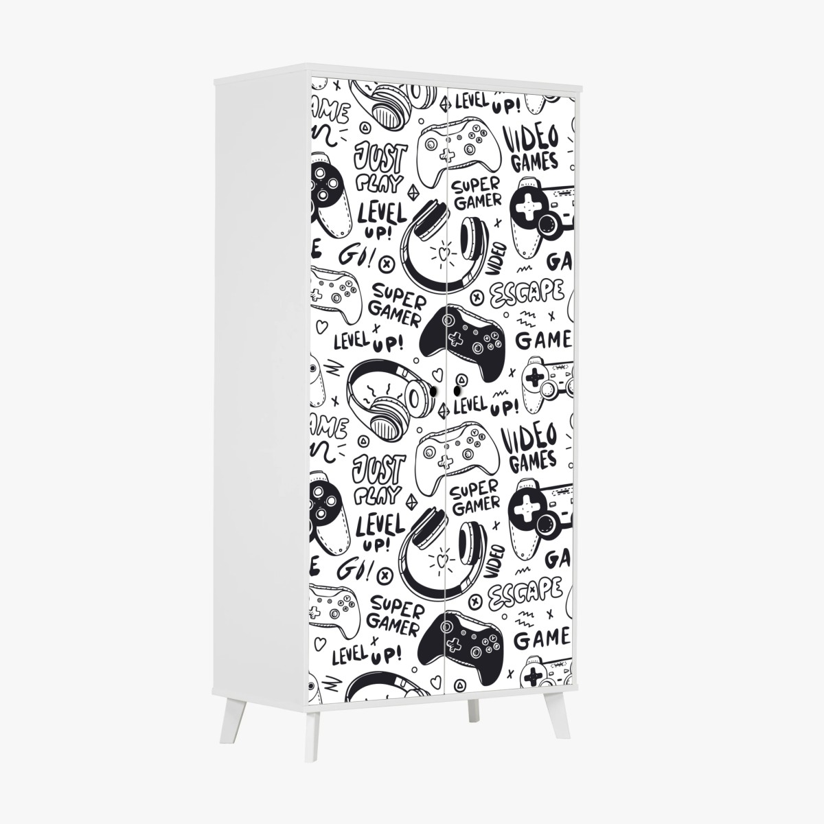 Wardrobe sticker gaming doodle pattern with controllers • Wallissimo® Wardrobe sticker gaming doodle pattern with controllers • Wallissimo®