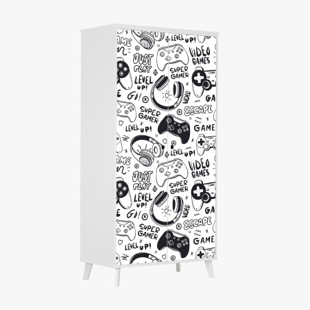 Wardrobe sticker gaming doodle pattern with controllers • Wallissimo®