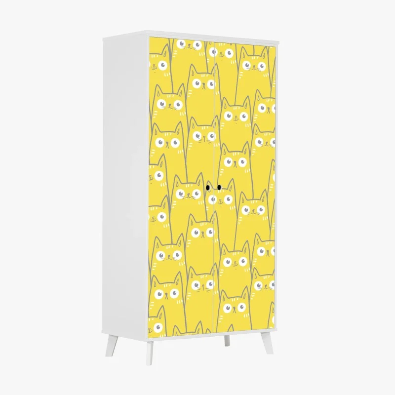 Wardrobe sticker playful yellow cat pattern