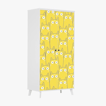 Wardrobe sticker playful yellow cat pattern • Wallissimo®