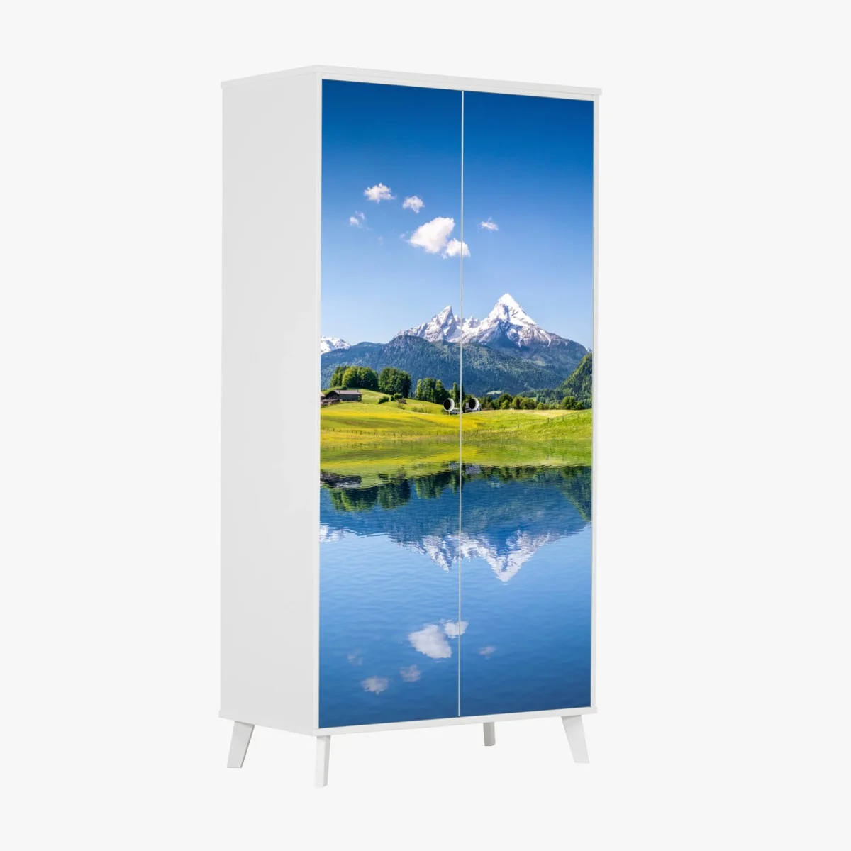 Wardrobe sticker alpine peaks reflected in a tranquil lake • Wallissimo® Wardrobe sticker alpine peaks reflected in a tranquil lake • Wallissimo®