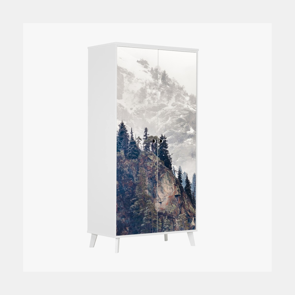 Wardrobe sticker misty mountain cliff with pine forest • Wallissimo®