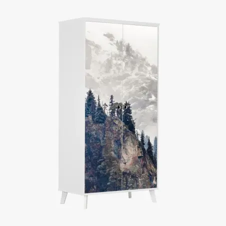 Wardrobe sticker misty mountain cliff with pine forest • Wallissimo®