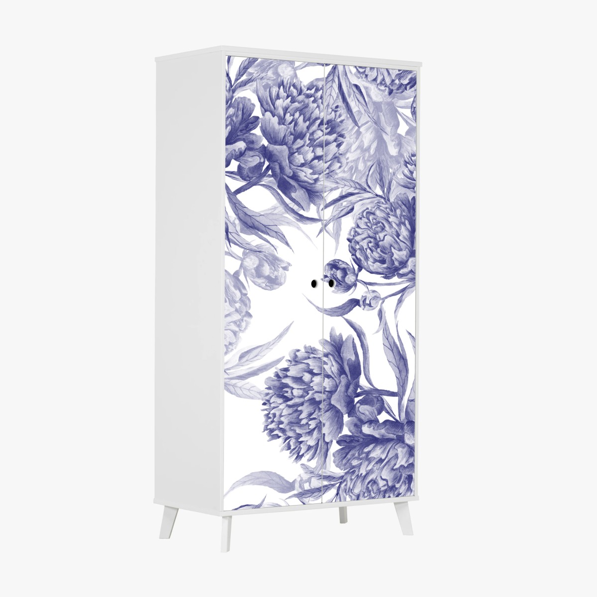 Wardrobe sticker blue peony floral pattern • Wallissimo® Wardrobe sticker blue peony floral pattern • Wallissimo®