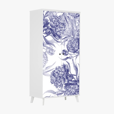 Wardrobe sticker blue peony floral pattern • Wallissimo®