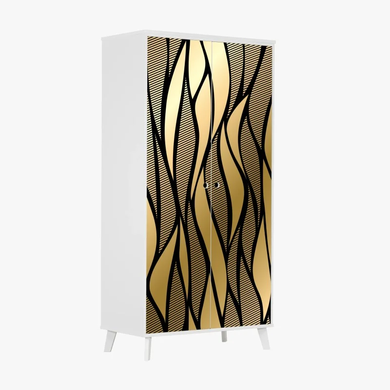 Wardrobe sticker luxury gold abstract wave pattern