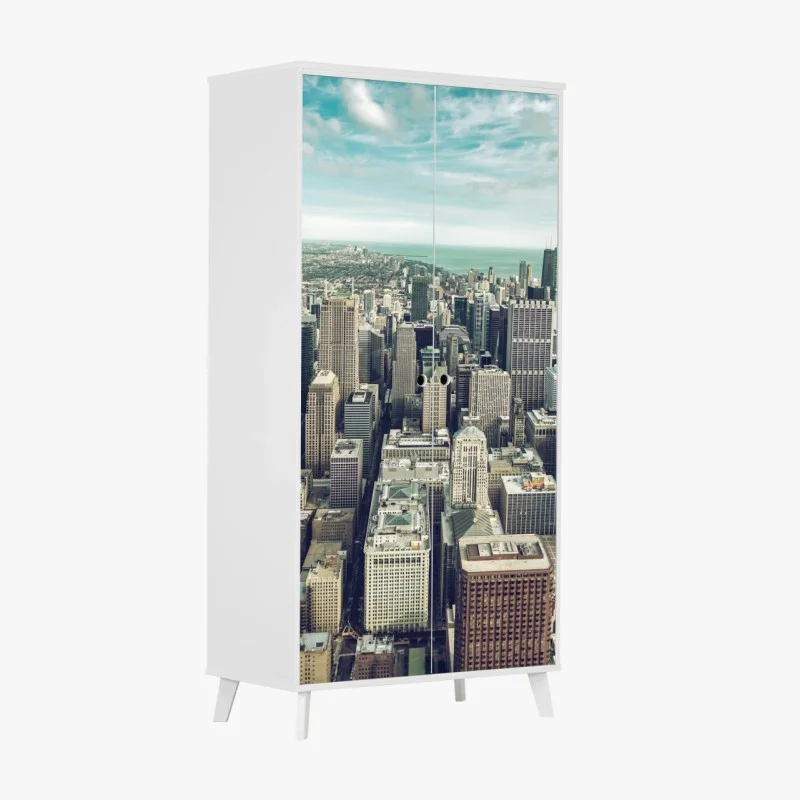 Wardrobe sticker Chicago aerial skyline in turquoise vintage tones