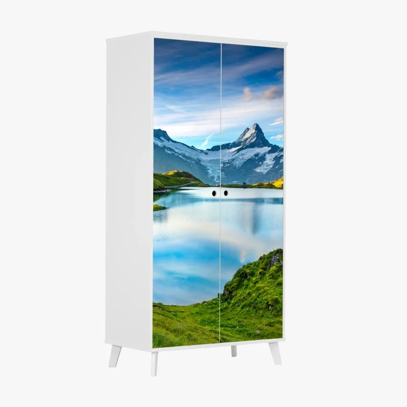 Wardrobe sticker serene alpine lake beneath Wetterhorn peaks, Switzerland