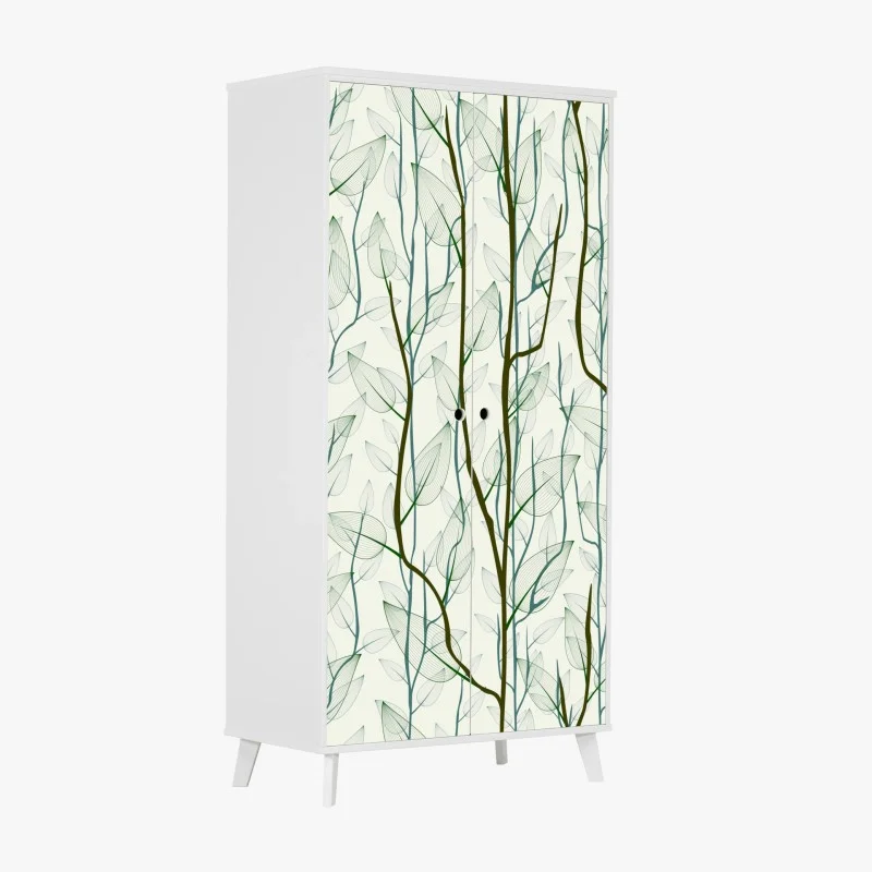 Wardrobe sticker delicate leaf and branch pattern