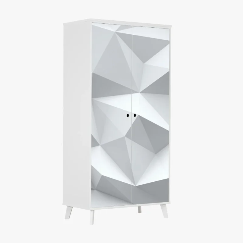 Wardrobe sticker white three-dimensional low-poly geometric pattern