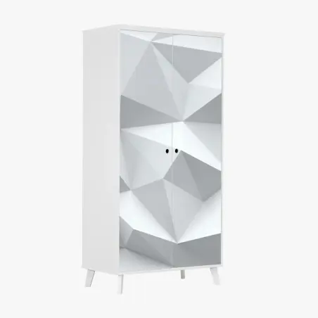 Wardrobe sticker white three-dimensional low-poly geometric pattern • Wallissimo®