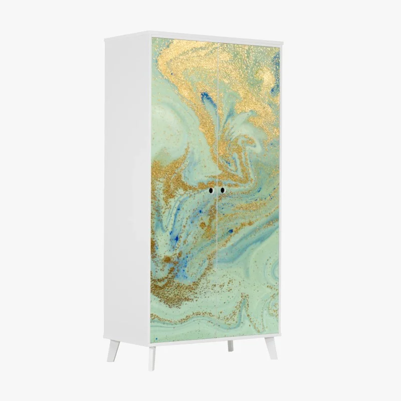 Wardrobe sticker turquoise marble with gold veins