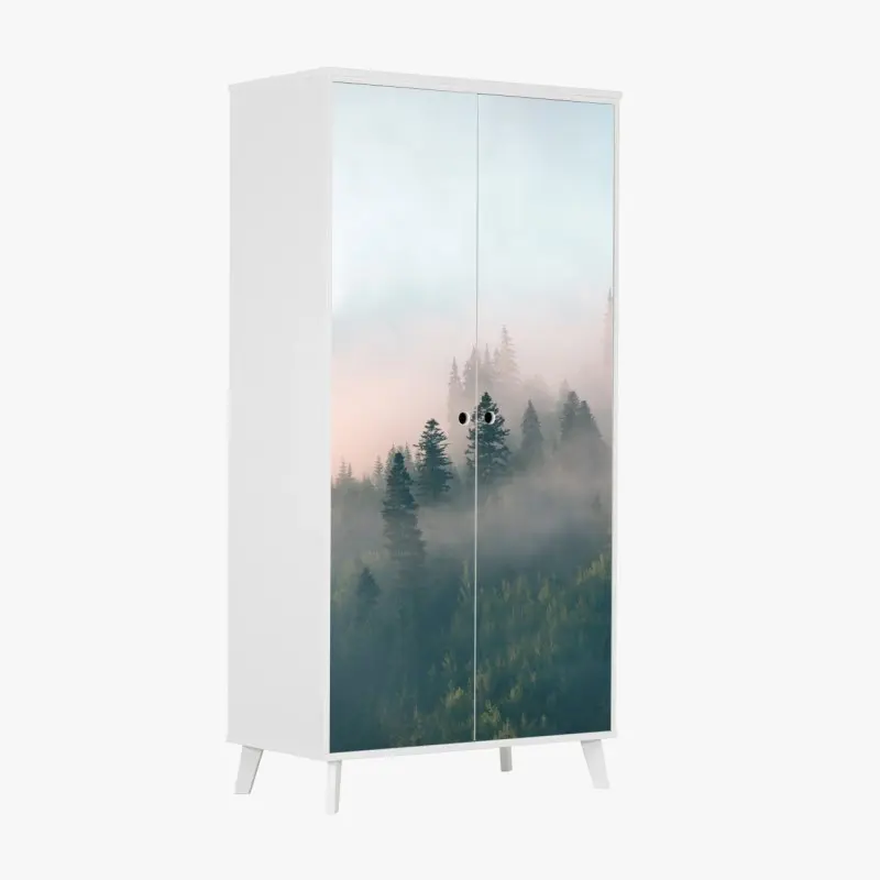 Wardrobe sticker misty morning forest landscape