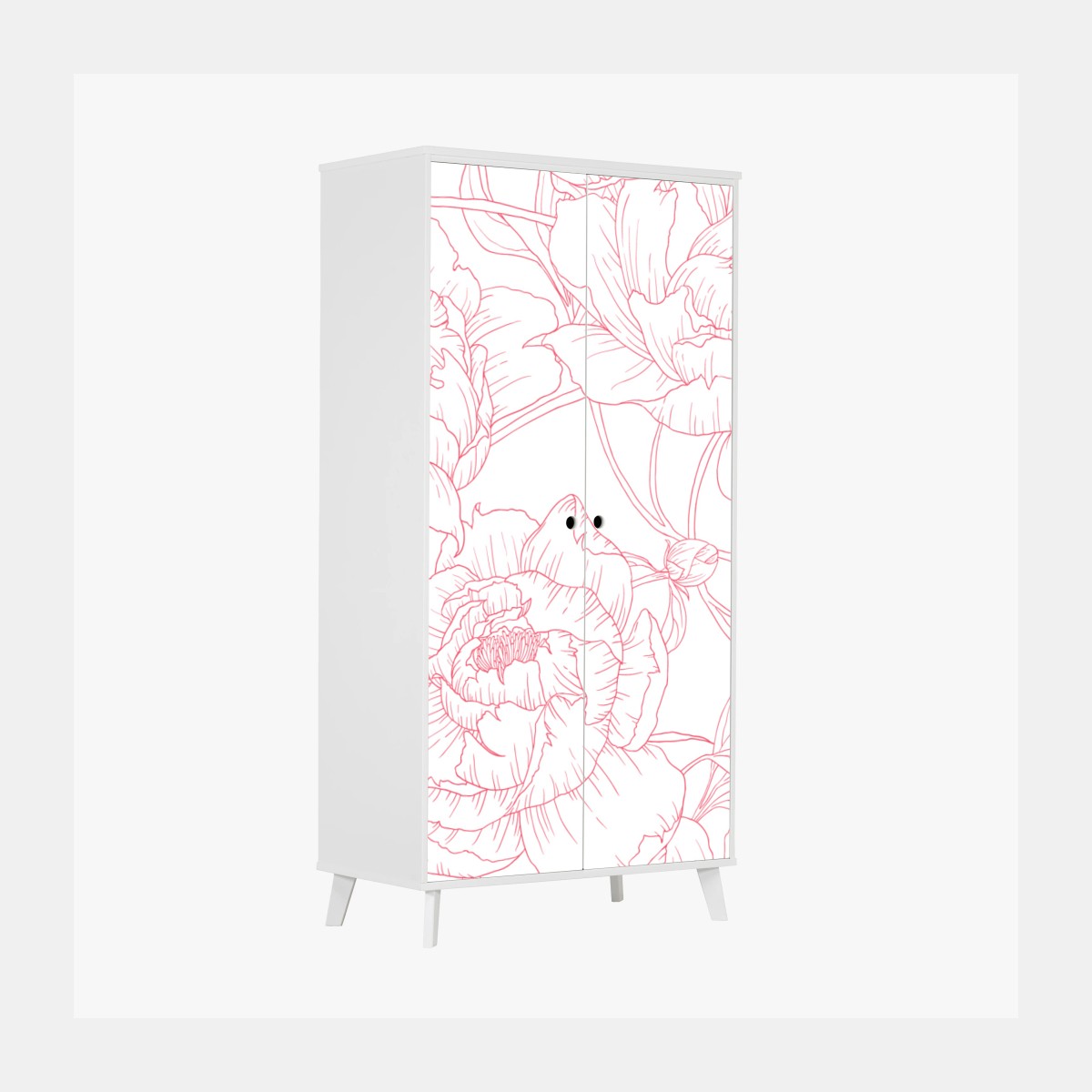 Wardrobe sticker delicate pink peony line art pattern • Wallissimo® Wardrobe sticker delicate pink peony line art pattern • Wallissimo®