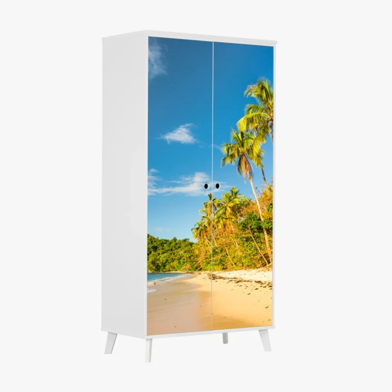 Wardrobe sticker golden tropical beach at sunset
