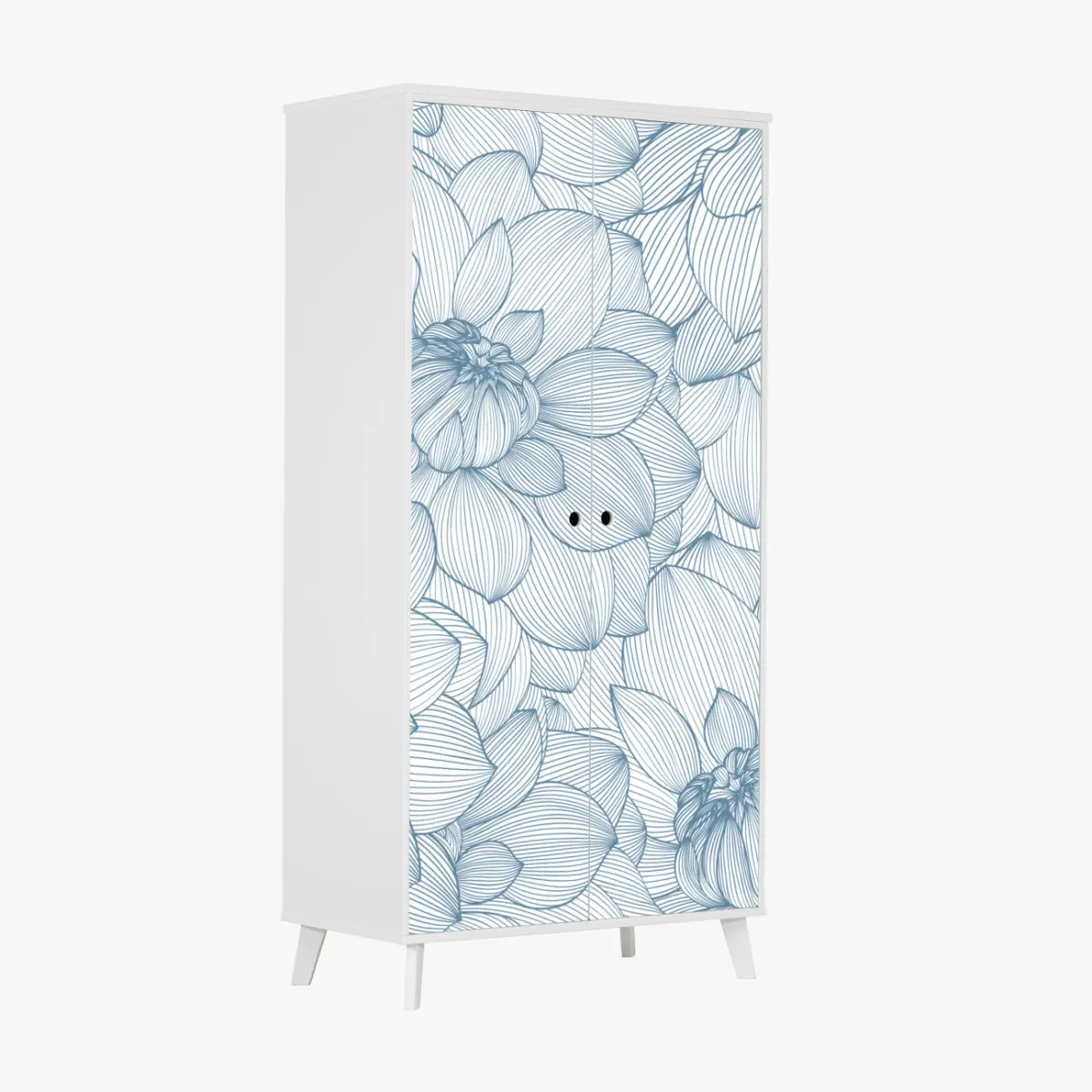 Wardrobe sticker delicate blue floral linework • Wallissimo® Wardrobe sticker delicate blue floral linework • Wallissimo®