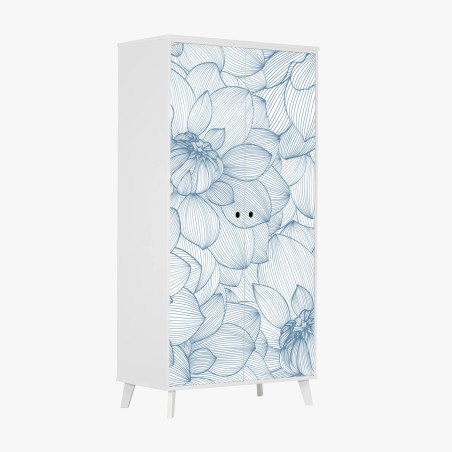 Wardrobe sticker delicate blue floral linework • Wallissimo®