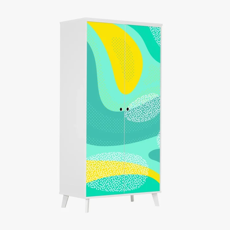 Wardrobe sticker turquoise and yellow abstract pattern