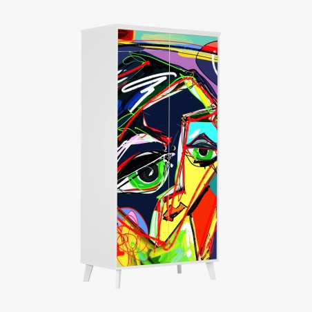 Wardrobe sticker vibrant abstract face portrait • Wallissimo®