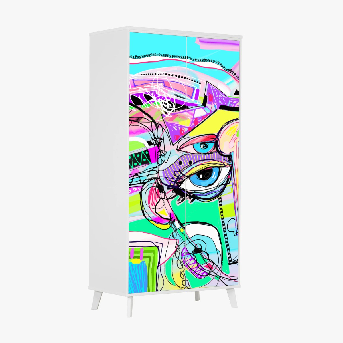 Wardrobe sticker vibrant abstract face portrait • Wallissimo®