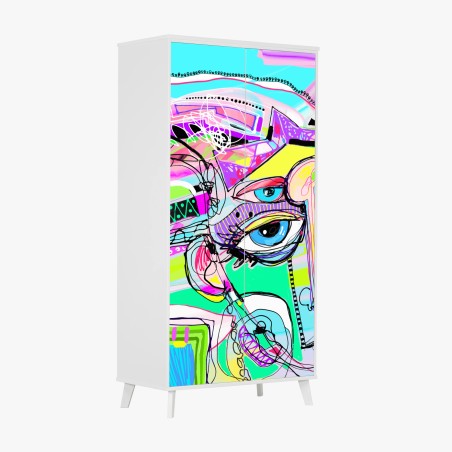 Wardrobe sticker vibrant abstract face portrait • Wallissimo®
