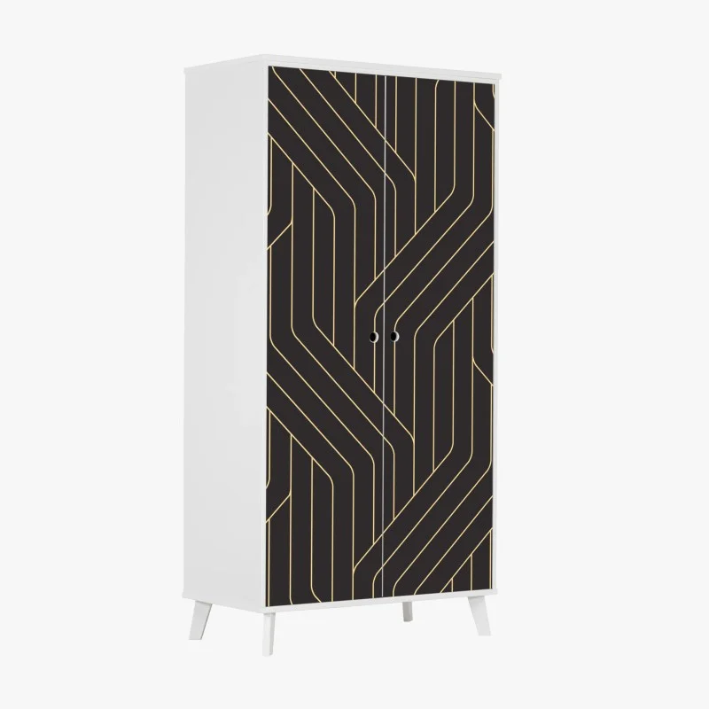 Wardrobe sticker geometric art deco pattern with gold lines