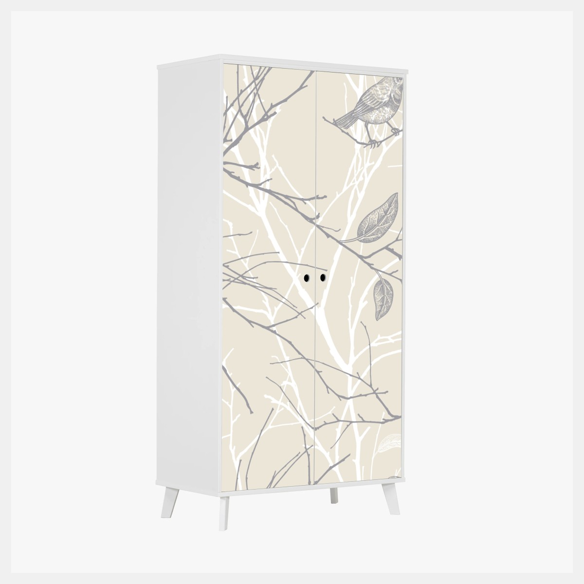 Wardrobe sticker soft beige bird and branch pattern • Wallissimo® Wardrobe sticker soft beige bird and branch pattern • Wallissimo®