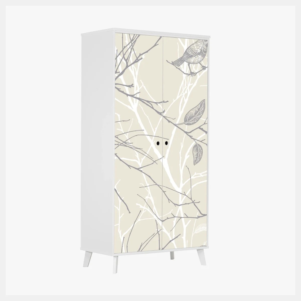 Wardrobe sticker soft beige bird and branch pattern ⁕ Wallissimo® Wardrobe sticker soft beige bird and branch pattern ⁕ Wallissimo®