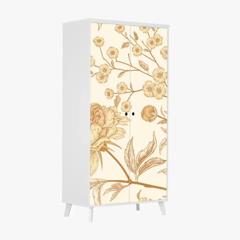Wardrobe sticker vintage beige peony floral pattern