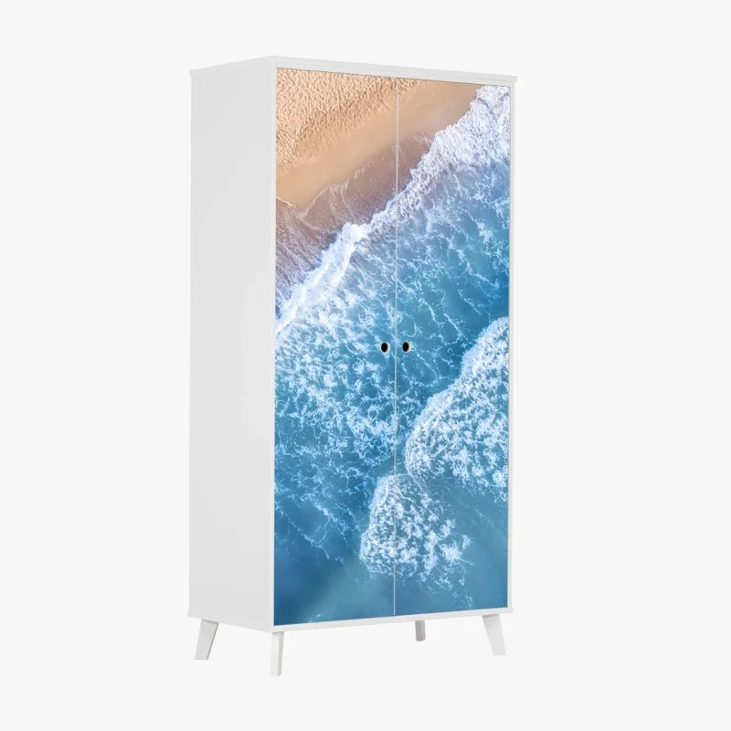 Wardrobe sticker aerial view of turquoise waves on sandy beach