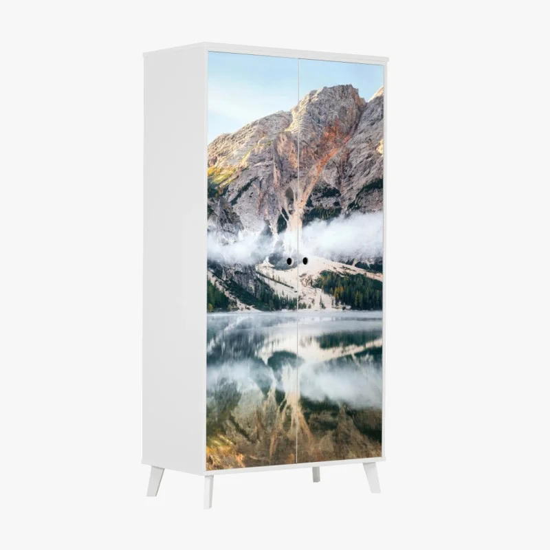 Wardrobe sticker misty alpine lake reflection
