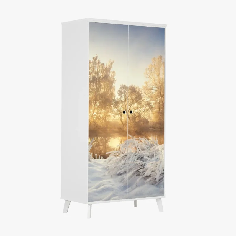 Wardrobe sticker golden winter sunrise over frosty river