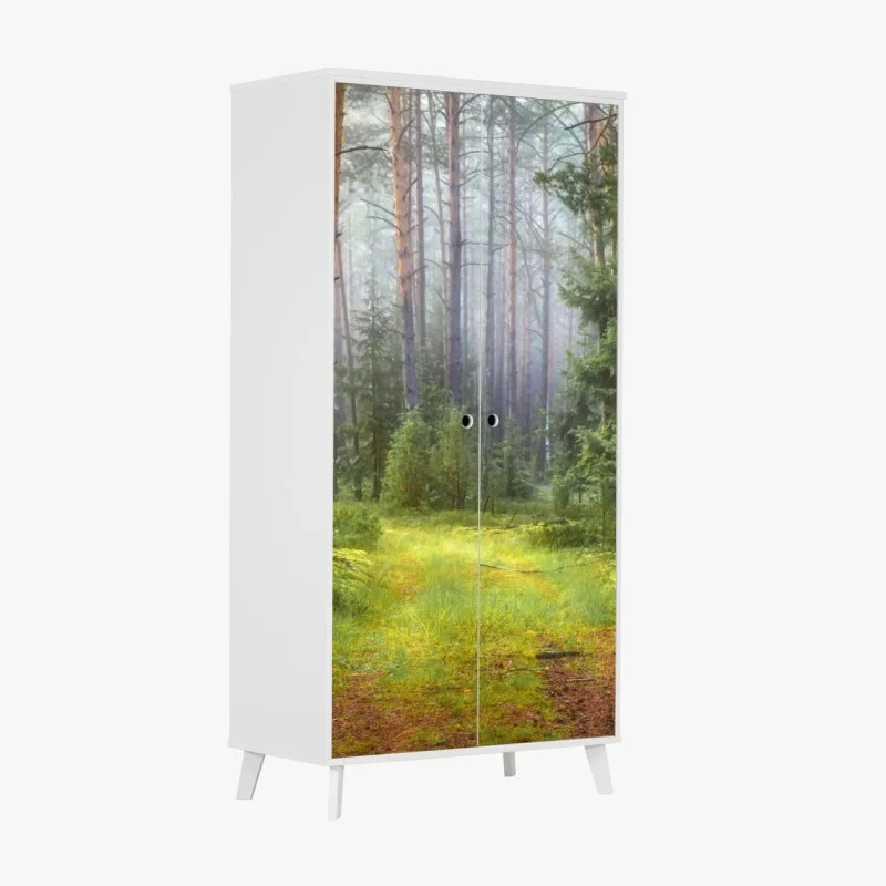 Wardrobe sticker misty pine forest trail