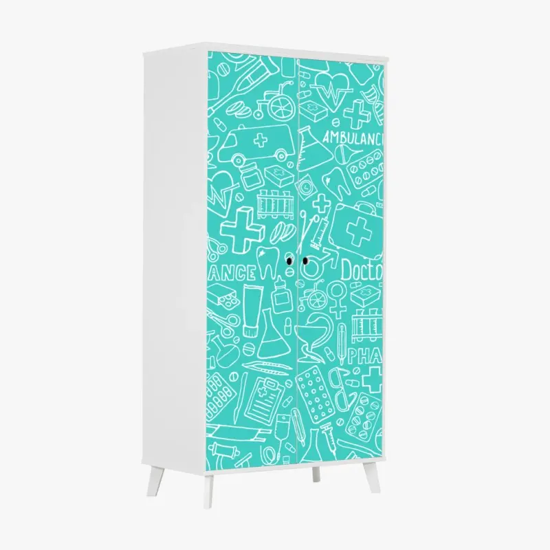 Wardrobe sticker turquoise medical icons seamless pattern