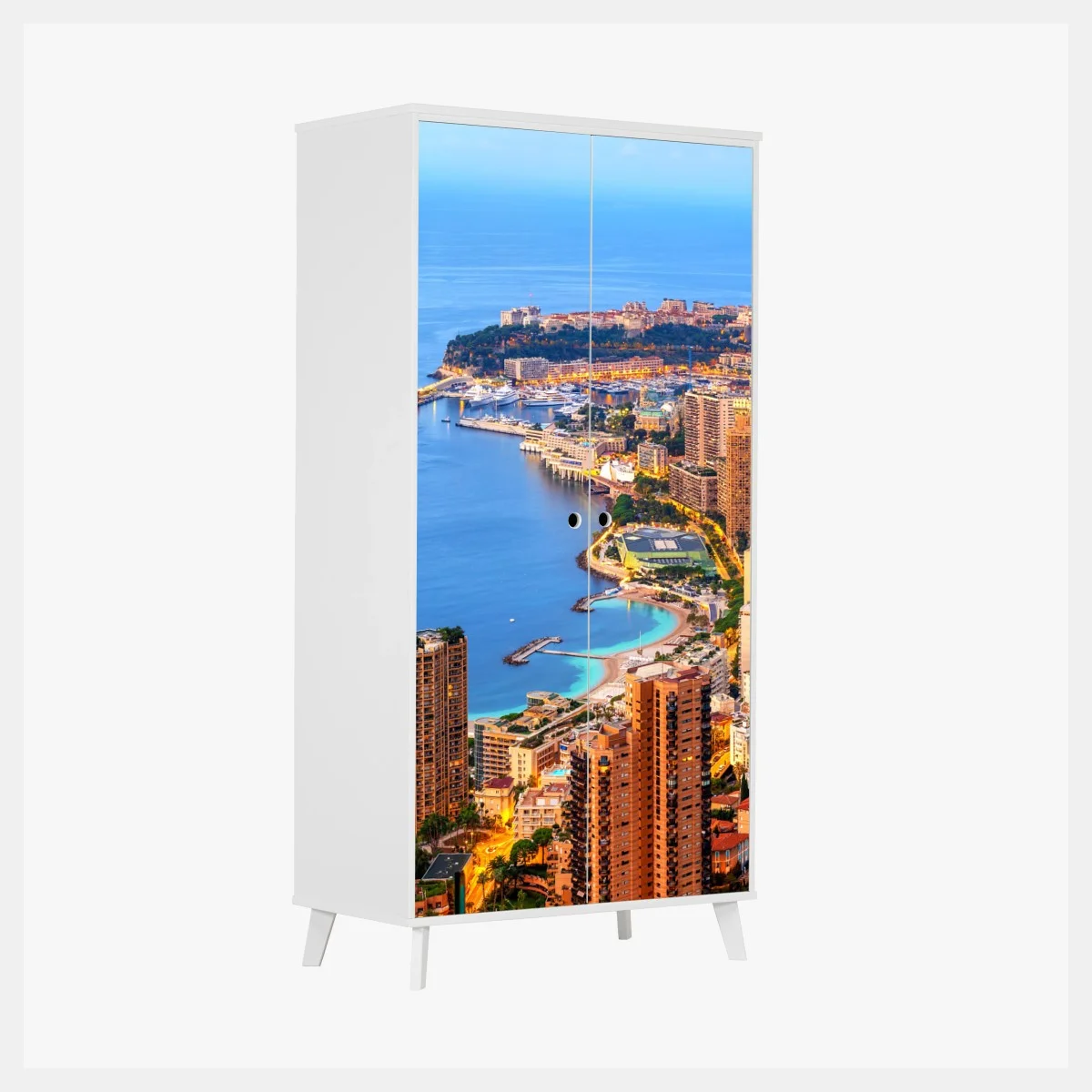 Wardrobe sticker Monaco coastal cityscape at dusk • Wallissimo® Wardrobe sticker Monaco coastal cityscape at dusk • Wallissimo®