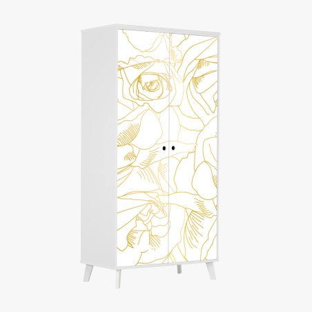 Wardrobe sticker delicate gold rose line art pattern • Wallissimo®