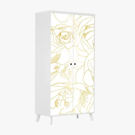 Wardrobe sticker delicate gold rose line art pattern • Wallissimo®