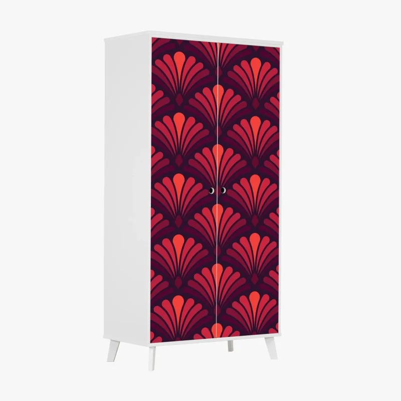 Wardrobe sticker art deco fan pattern in coral and burgundy