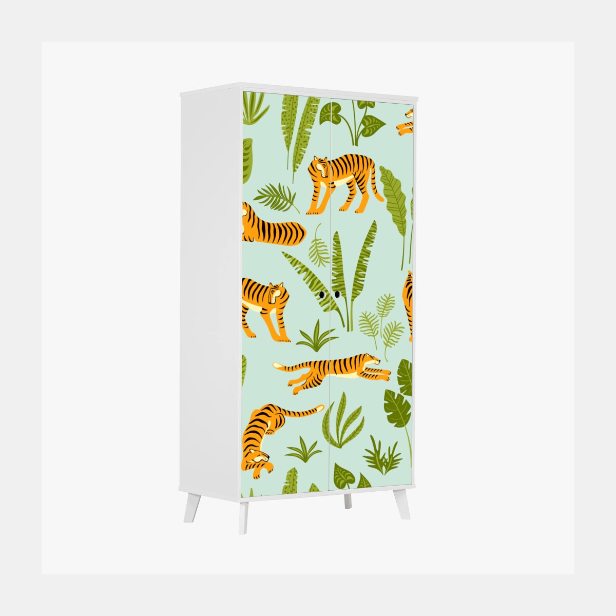 Wardrobe sticker playful tiger jungle pattern • Wallissimo® Wardrobe sticker playful tiger jungle pattern • Wallissimo®