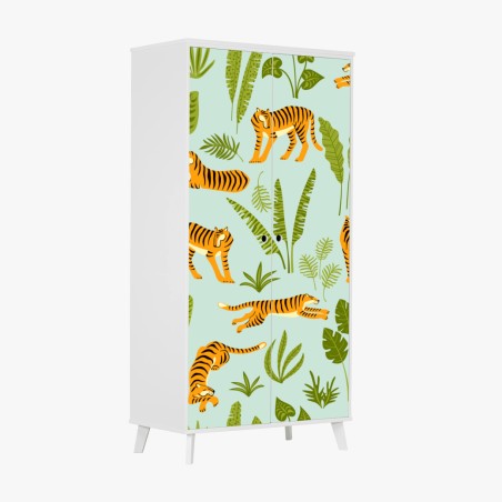 Wardrobe sticker playful tiger jungle pattern • Wallissimo®