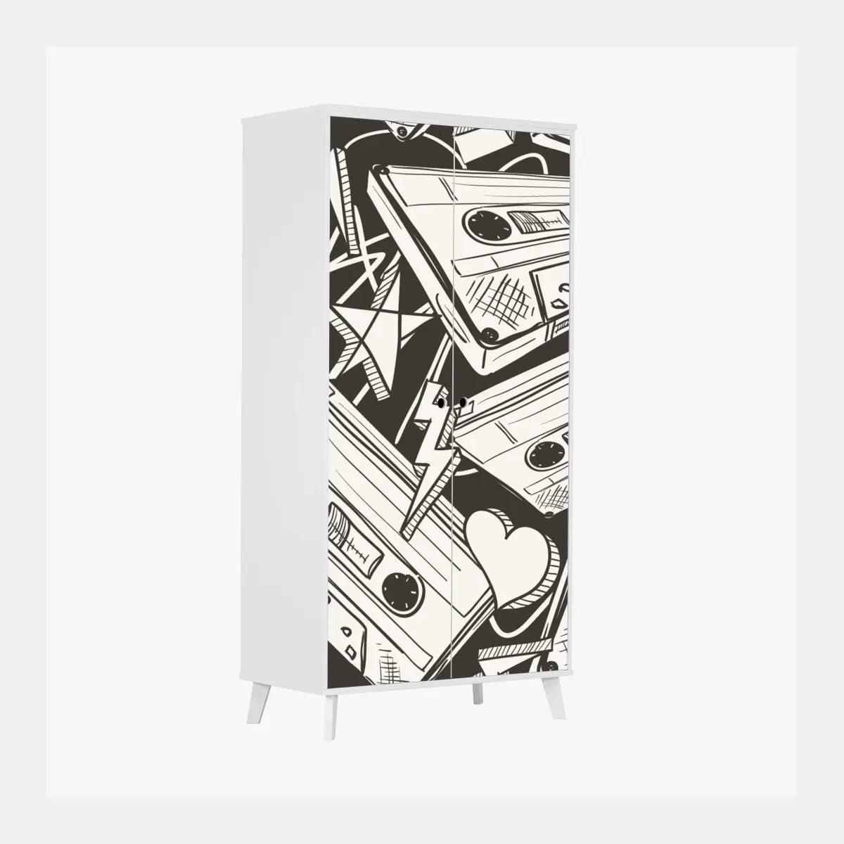 Wardrobe sticker vintage cassette tape pattern • Wallissimo® Wardrobe sticker vintage cassette tape pattern • Wallissimo®