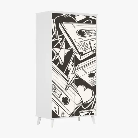 Wardrobe sticker vintage cassette tape pattern • Wallissimo®