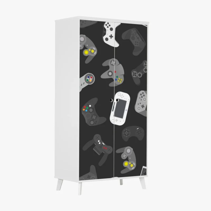 Wardrobe sticker retro gaming controllers pattern