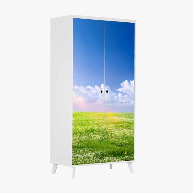 Wardrobe sticker sunny spring meadow with blue sky