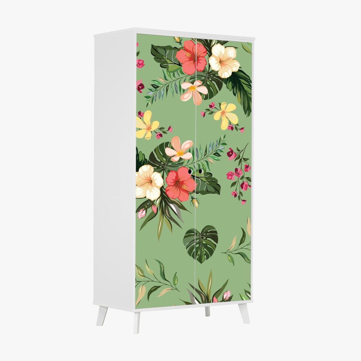 Wardrobe sticker green tropical hibiscus pattern ⁕ Wallissimo® Wardrobe sticker green tropical hibiscus pattern ⁕ Wallissimo®