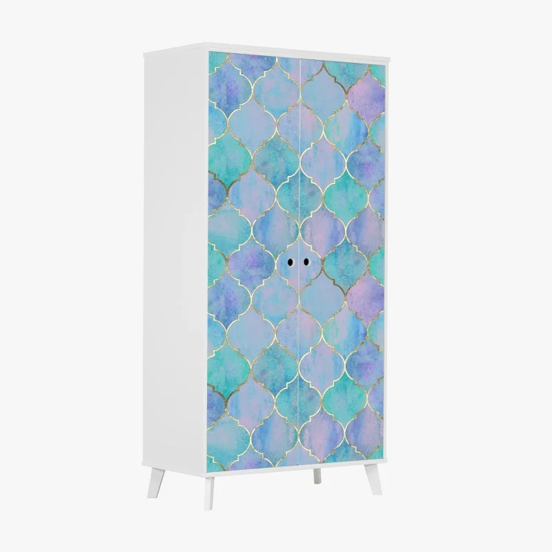 Wardrobe sticker pastel turquoise moroccan tile pattern