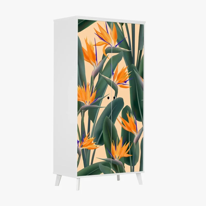 Wardrobe sticker tropical bird of paradise floral pattern
