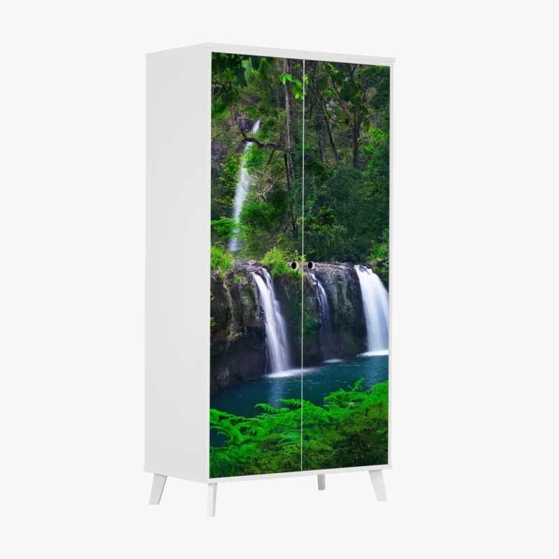 Wardrobe sticker calming waterfall in emerald forest
