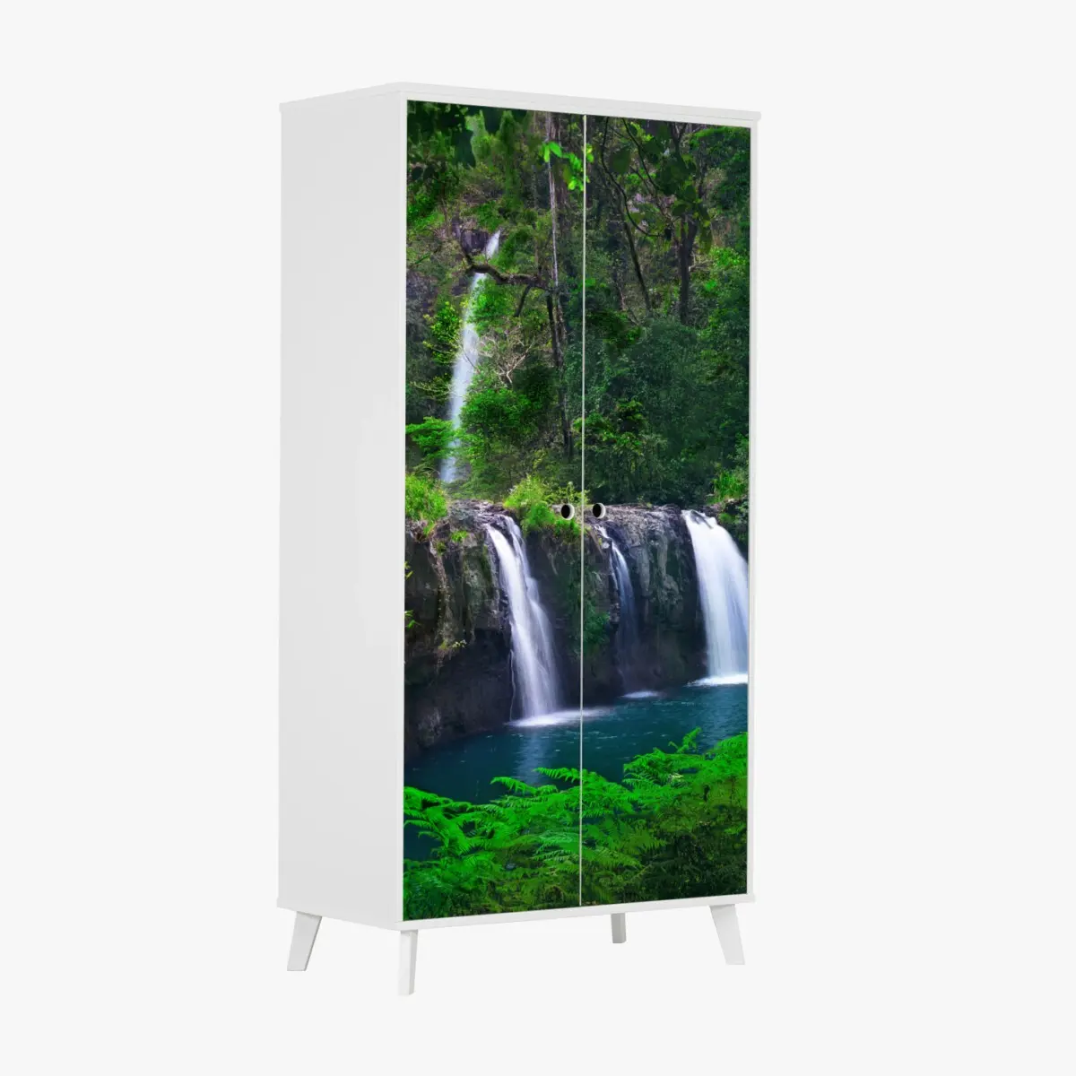 Wardrobe sticker calming waterfall in emerald forest • Wallissimo® Wardrobe sticker calming waterfall in emerald forest • Wallissimo®
