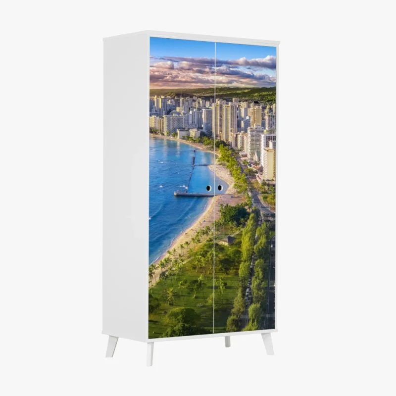 Wardrobe sticker coastal city skyline at sunset